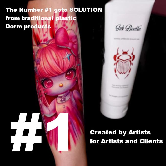 Ink Beetle tattoo aftercare sealant bottle pour demonstrates fast-drying gel action