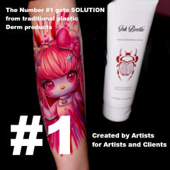 Ink Beetle tattoo aftercare sealant bottle pour demonstrates fast-drying gel action