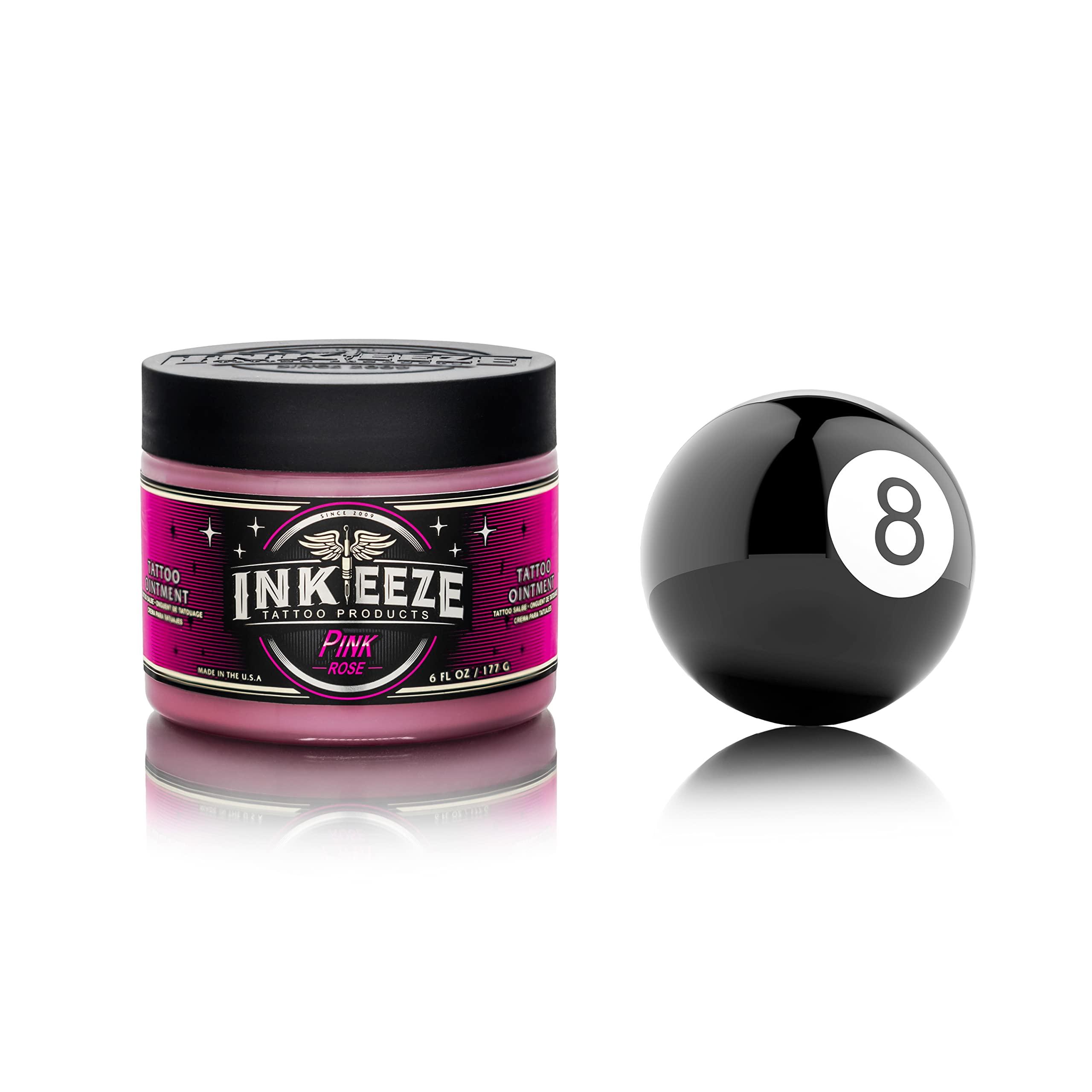 INK-EEZE Pink Ointment ingredients scene featuring safflower and tamanu oils