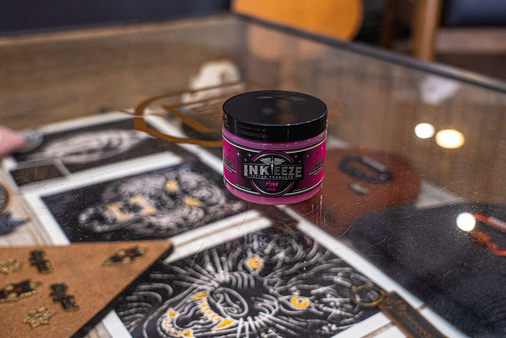 INK-EEZE Pink Ointment bubble gum fragrance enhances the experience