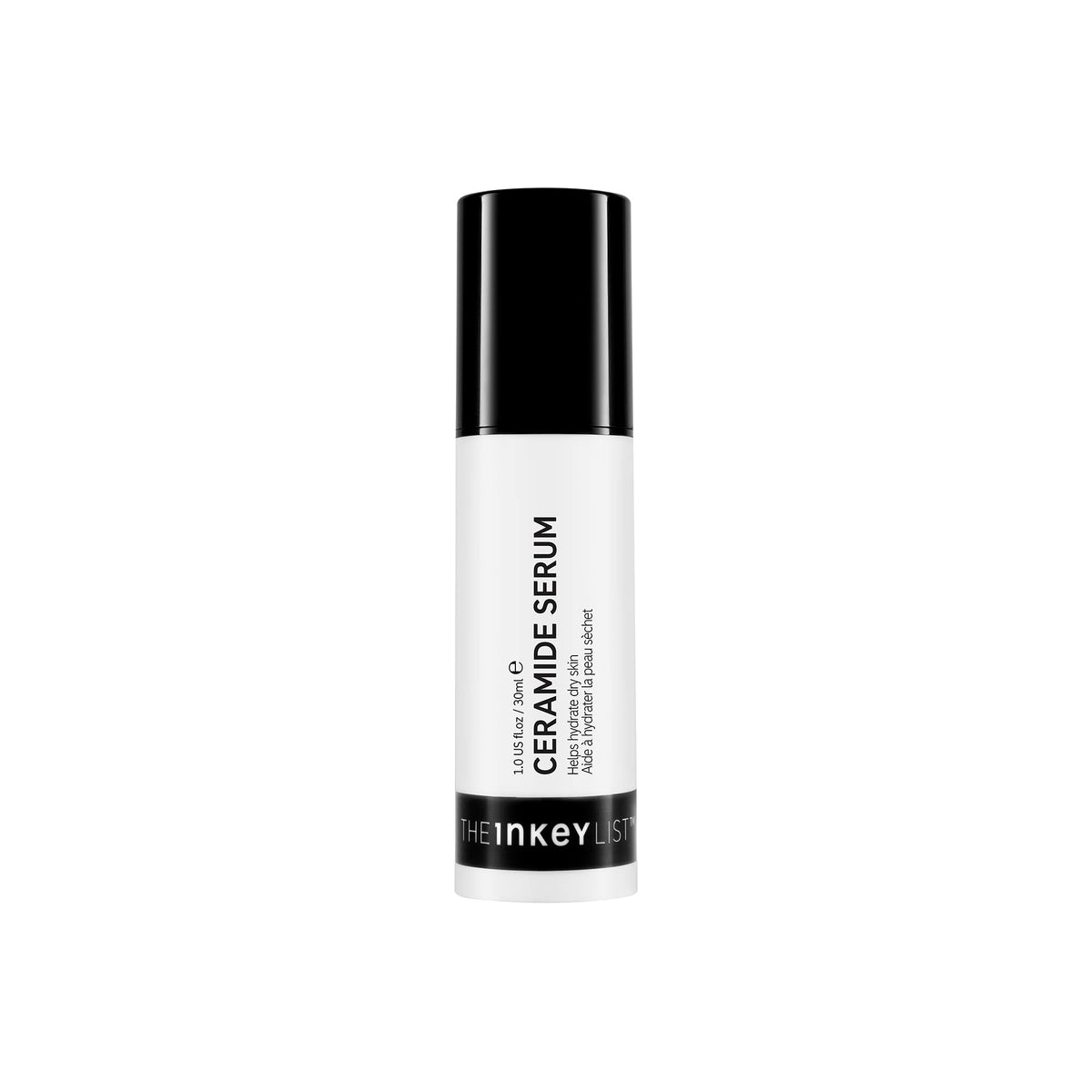 The INKEY List Ceramide Serum bottle close-up showcases barrier-support hydration.