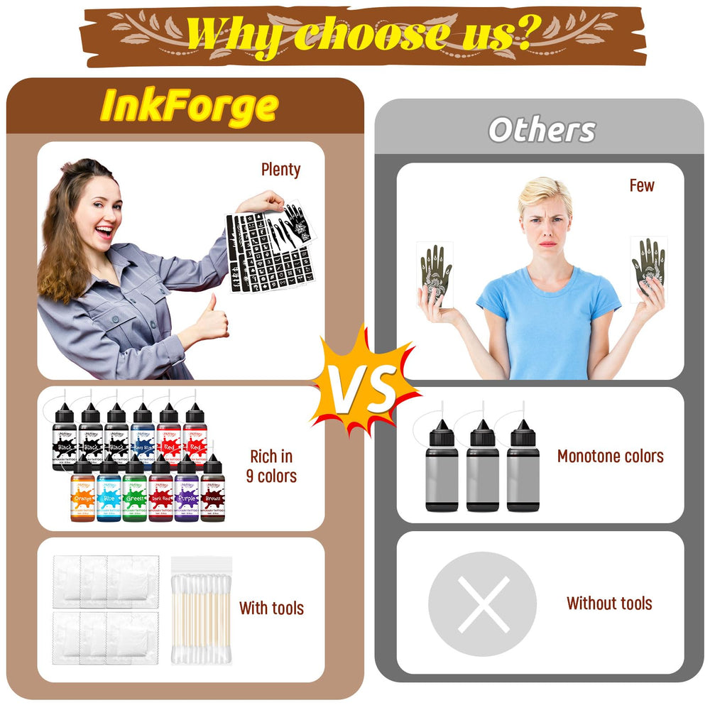 InkForge color palette highlights nine vivid shades for bold body art