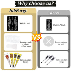 InkForge colors include two blacks, maroon, and cherry red for bold looks.