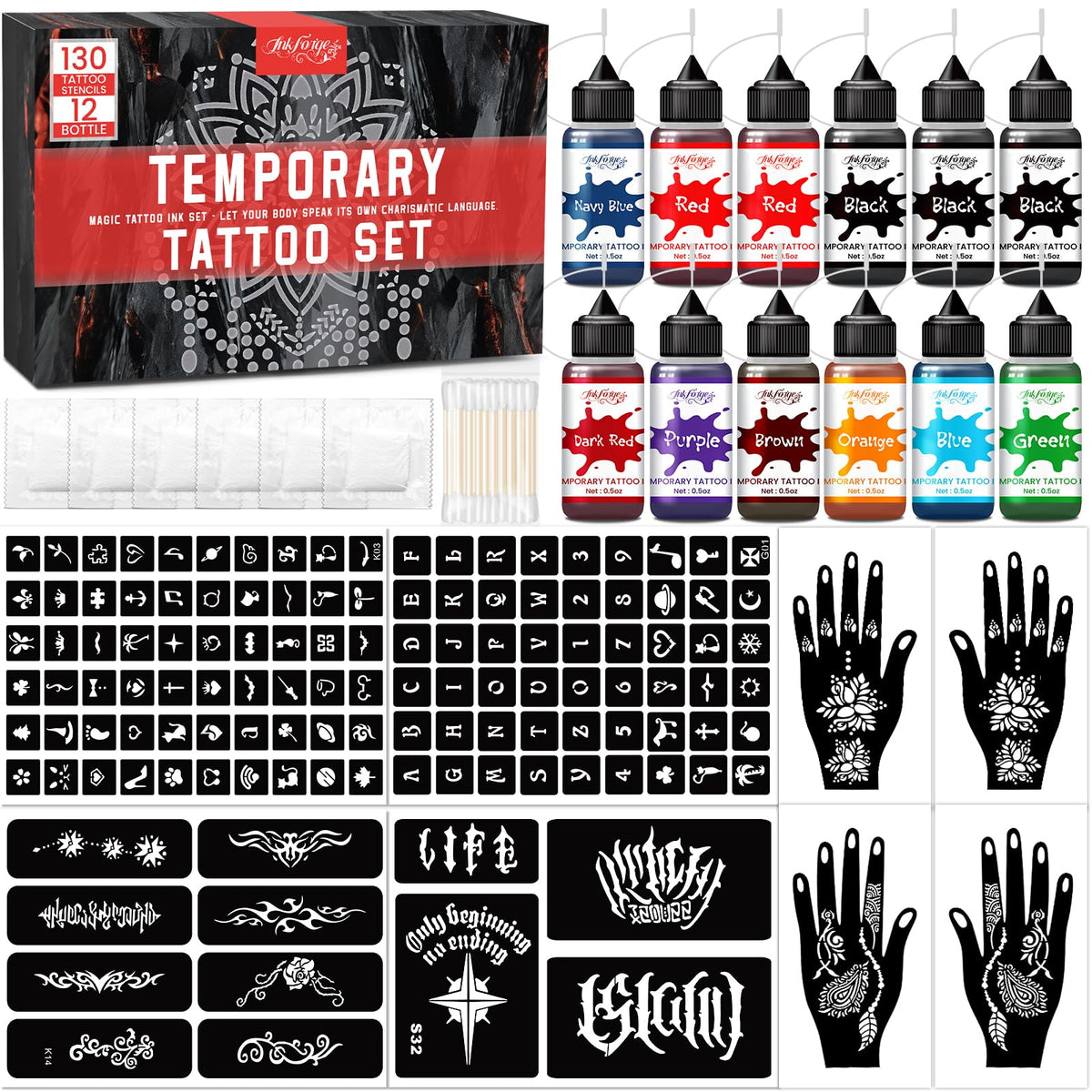 InkForge tattoo ink bottles show vibrant colors for DIY body art and lasting wear