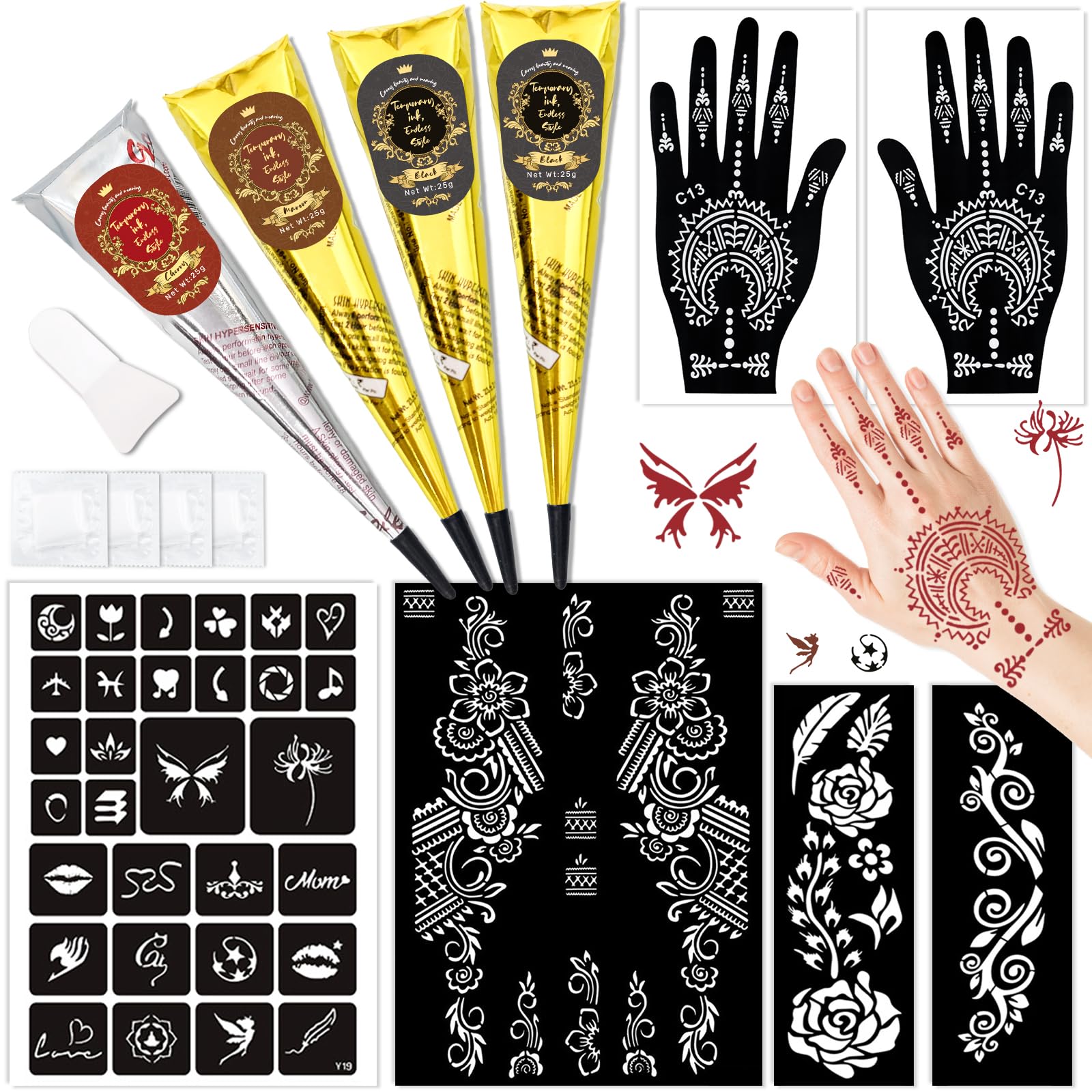 InkForge tattoo kit front view with four color inks for vibrant temporary designs.