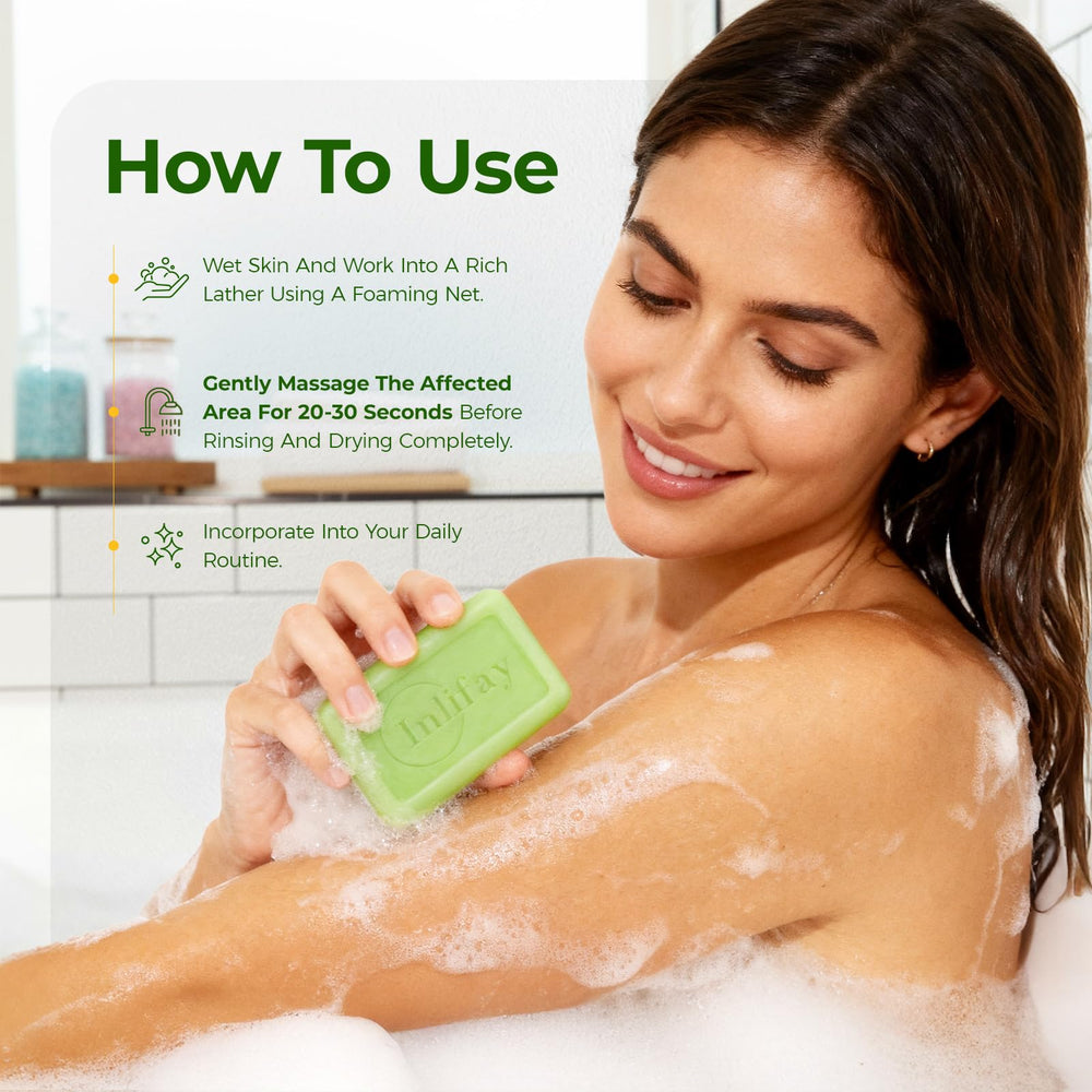 Inlifay antifungal soap foam rinse shows rich lather for full-body cleansing.
