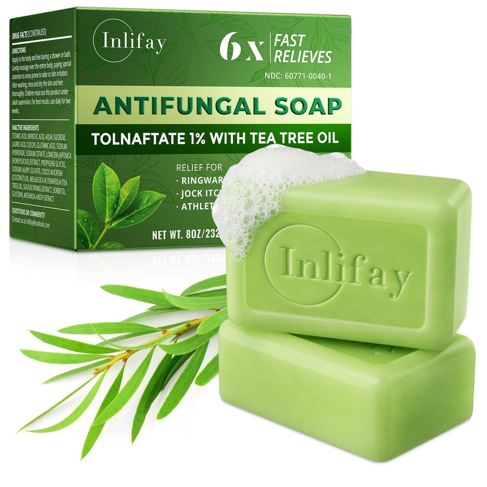 Inlifay antifungal soap front view promotes gym skin protection with tea tree.