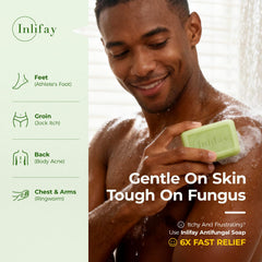 Inlifay antifungal soap side label highlights tea tree oil for soothing cleanse.