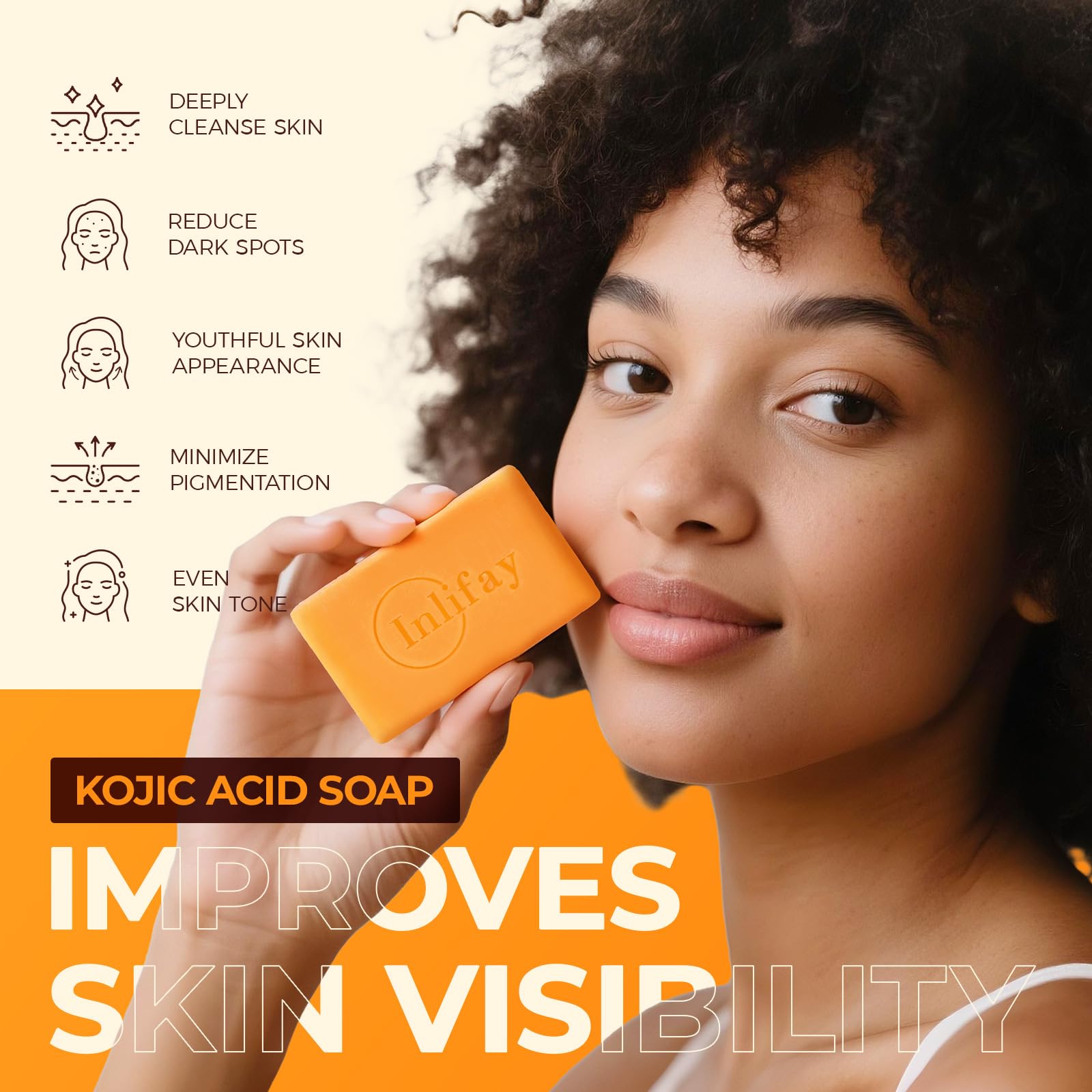 Inlifay Turmeric Kojic Acid Soap moisturizing finish delivers comfortable post wash skin.