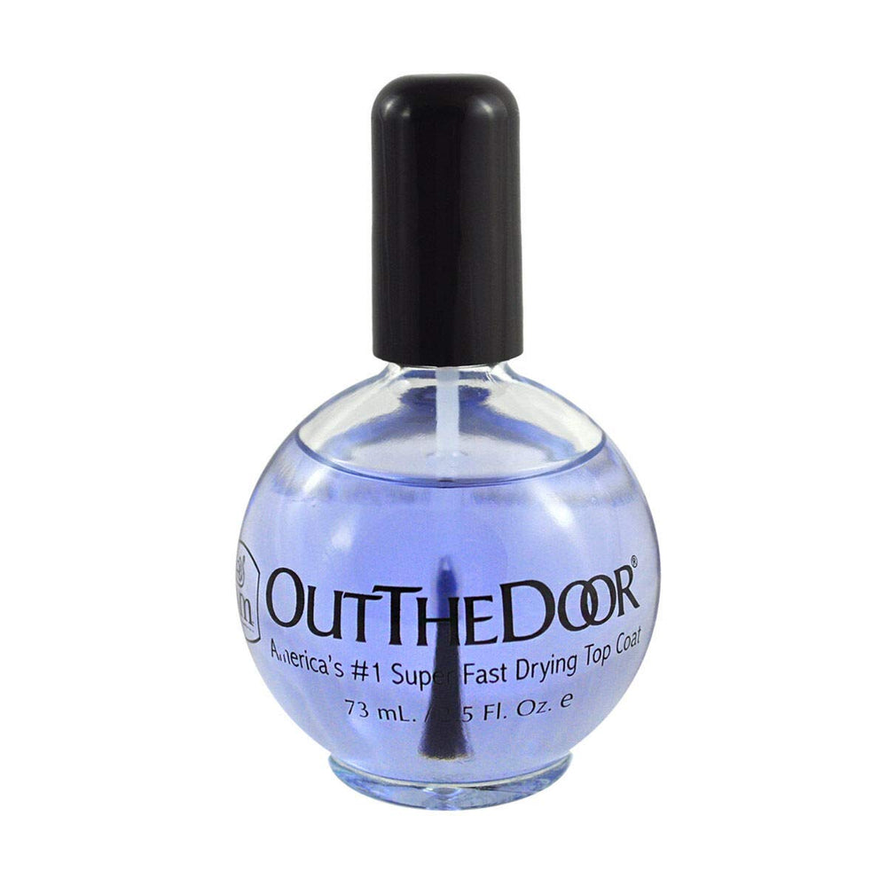 INM Out the Door Top Coat 2.3oz bottle close-up showing protective finish