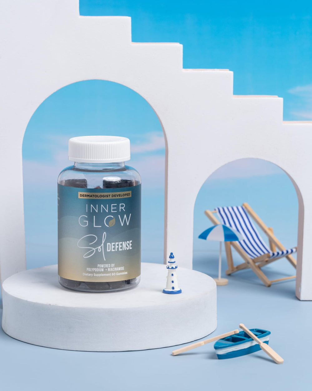 Inner Glow Sol Defense passion-fruit gummy presented with refreshing flavor.