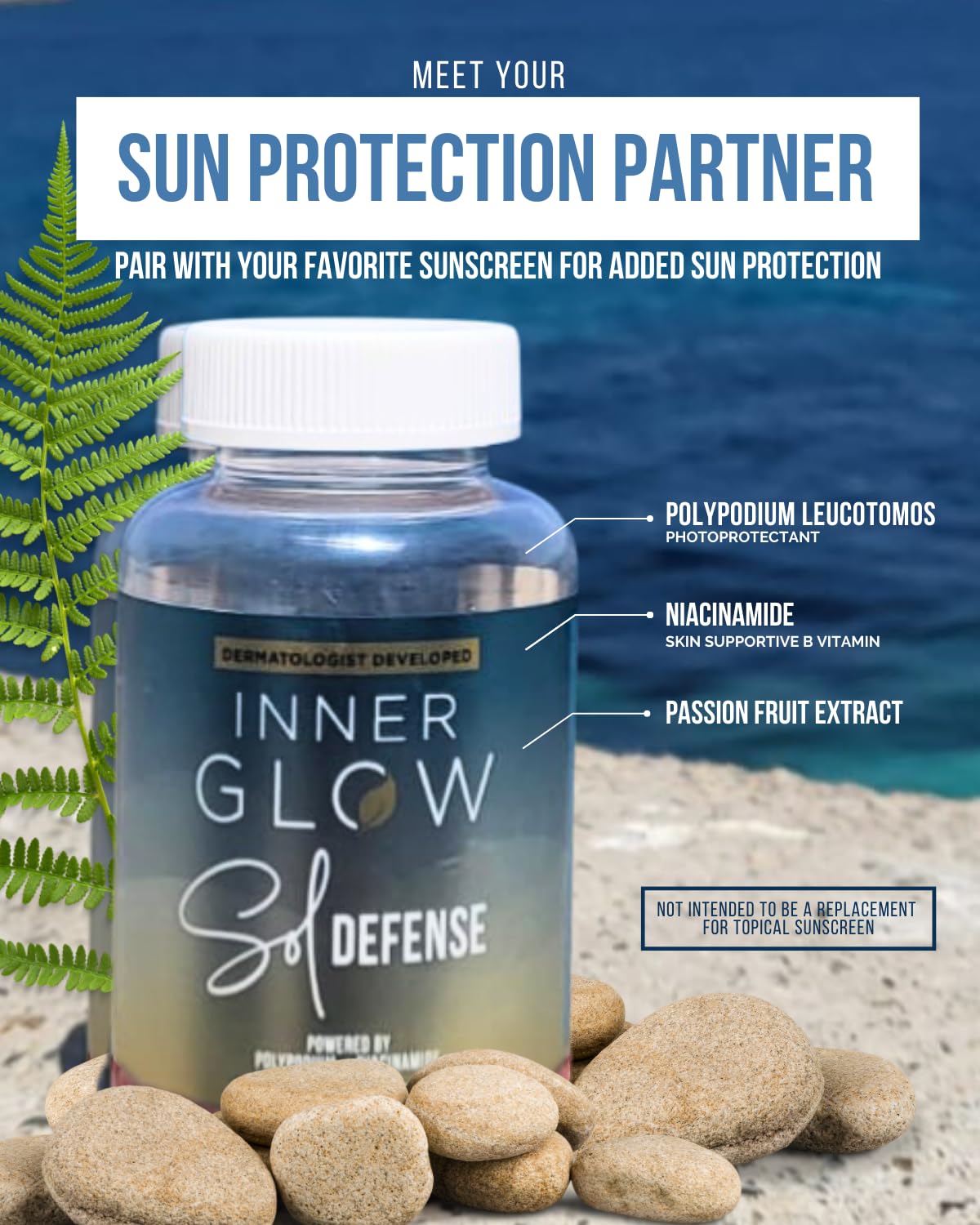 Inner Glow Sol Defense Niacinamide label focus highlighting tone support.
