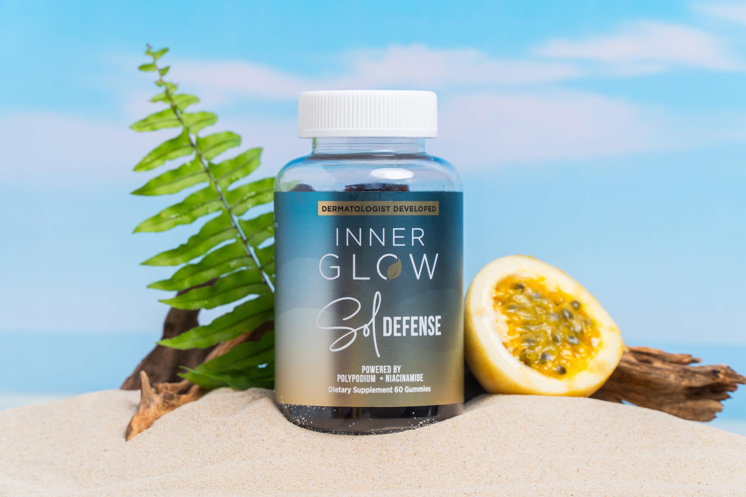 Inner Glow Sol Defense gummies show sugar-free format for guilt-free daily use.