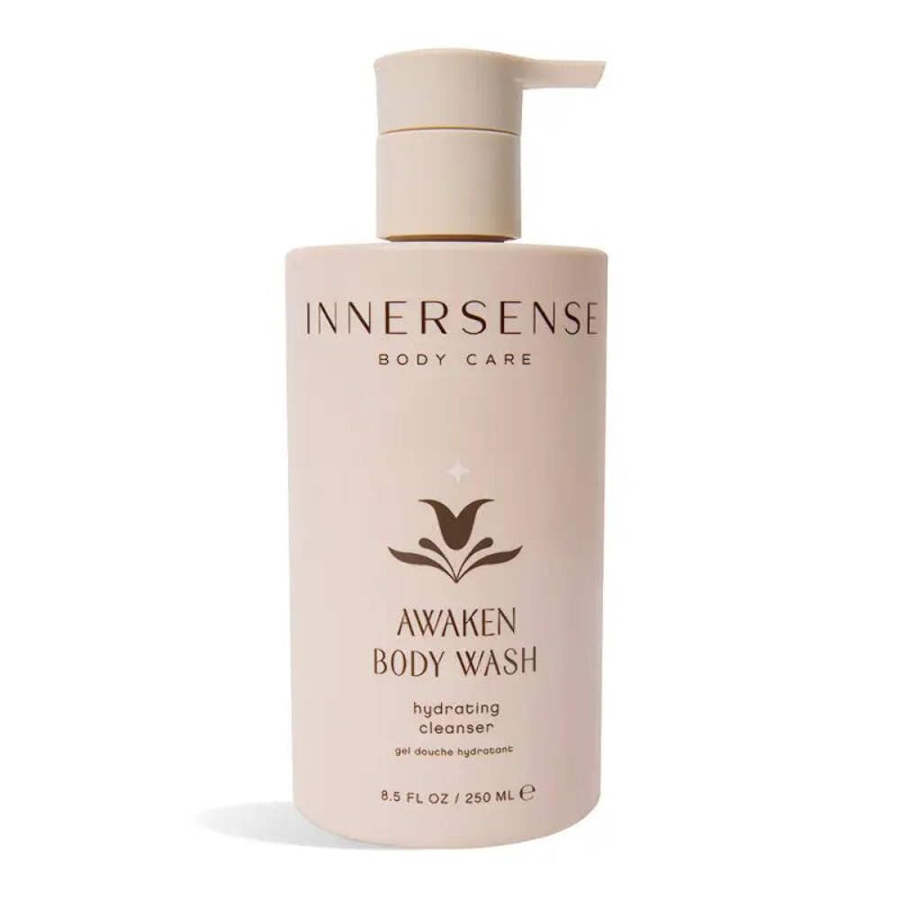 INNERSENSE Awaken Body Wash bottle front view highlighting hydrating formula.