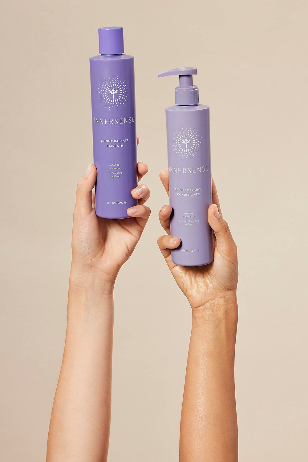 INNERSENSE before-after image demonstrates cooler-toned hair with balanced shine