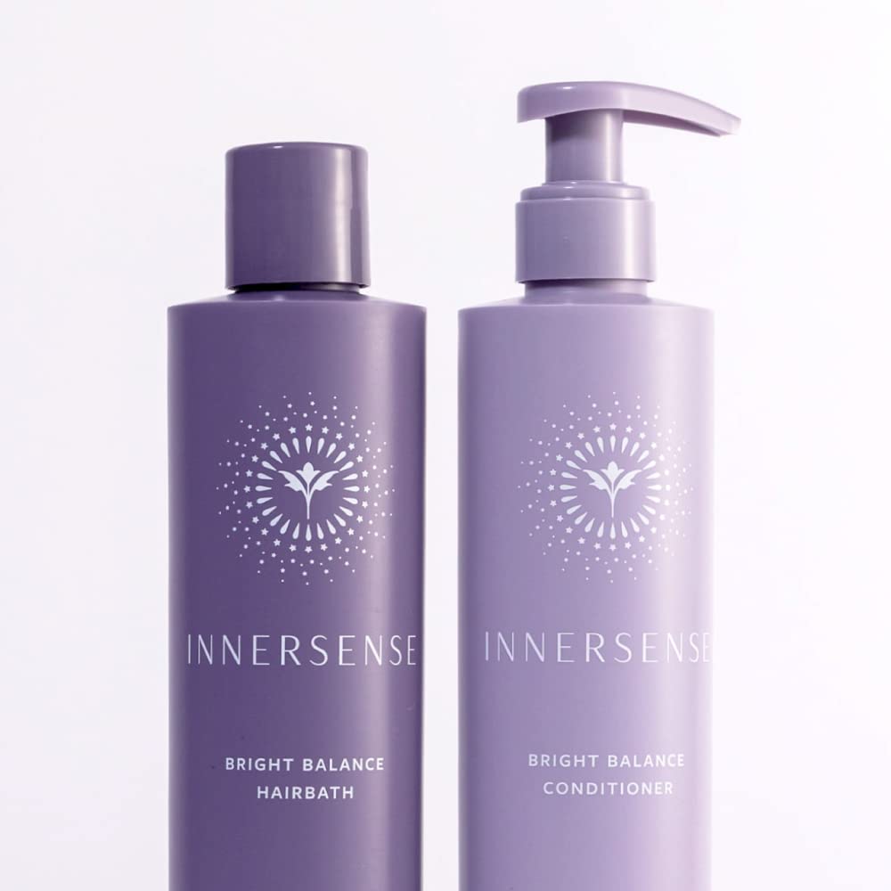 INNERSENSE Bright Balance Conditioner bottle demonstrates moisture-rich, brass-neutralizing formula for cool tones