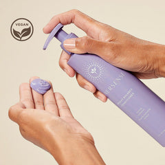 INNERSENSE Bright Balance conditioner texture swatch shows creamy violet-toned formula for brass neutralizing