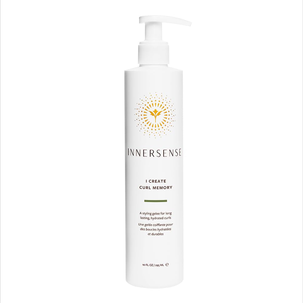 INNERSENSE Curl Memory Gel bottle highlights hydrating, flexible curl hold for styled definition.