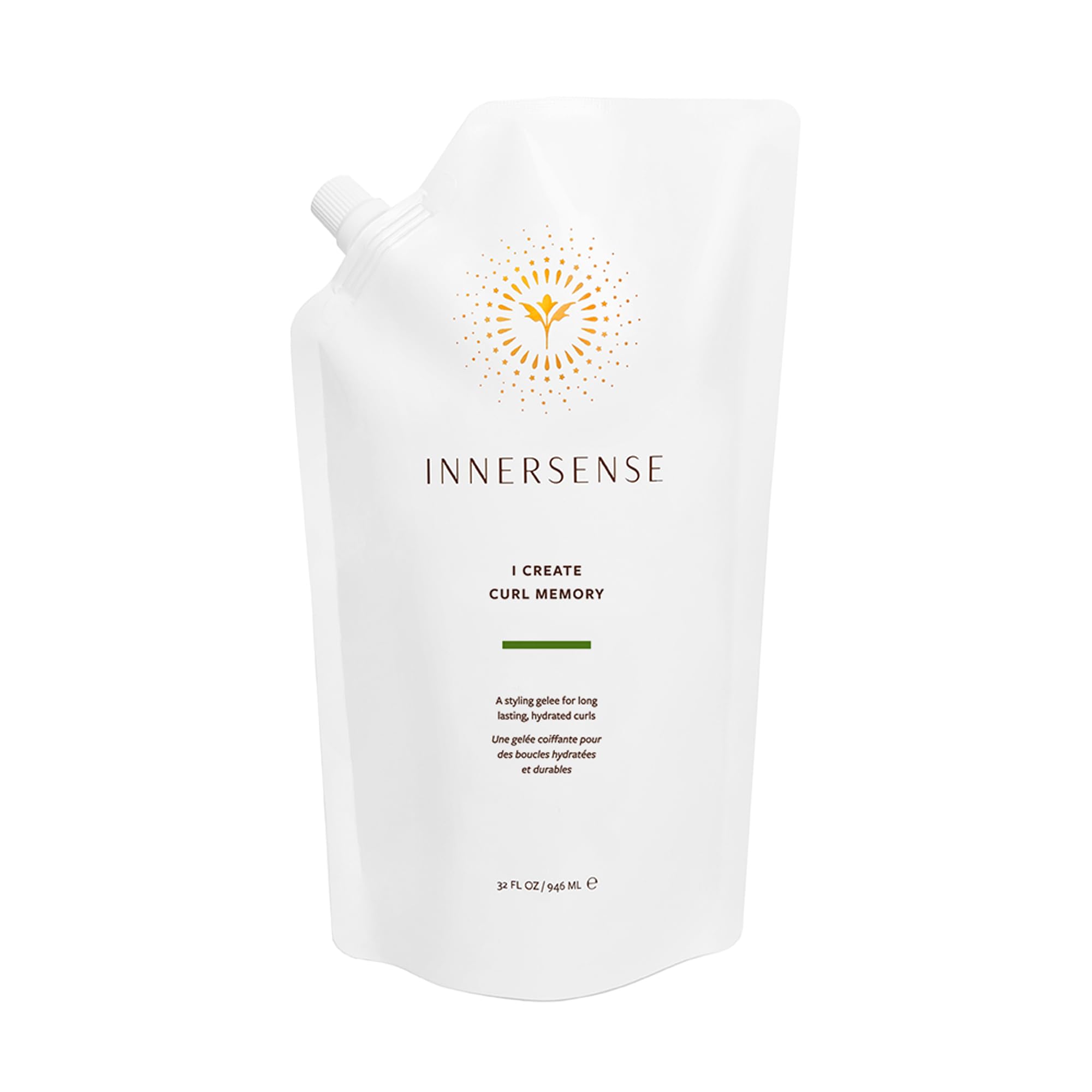 INNERSENSE Curl Memory Gel refill pouch pours to reveal a hydrating styling gel for flexible hold.
