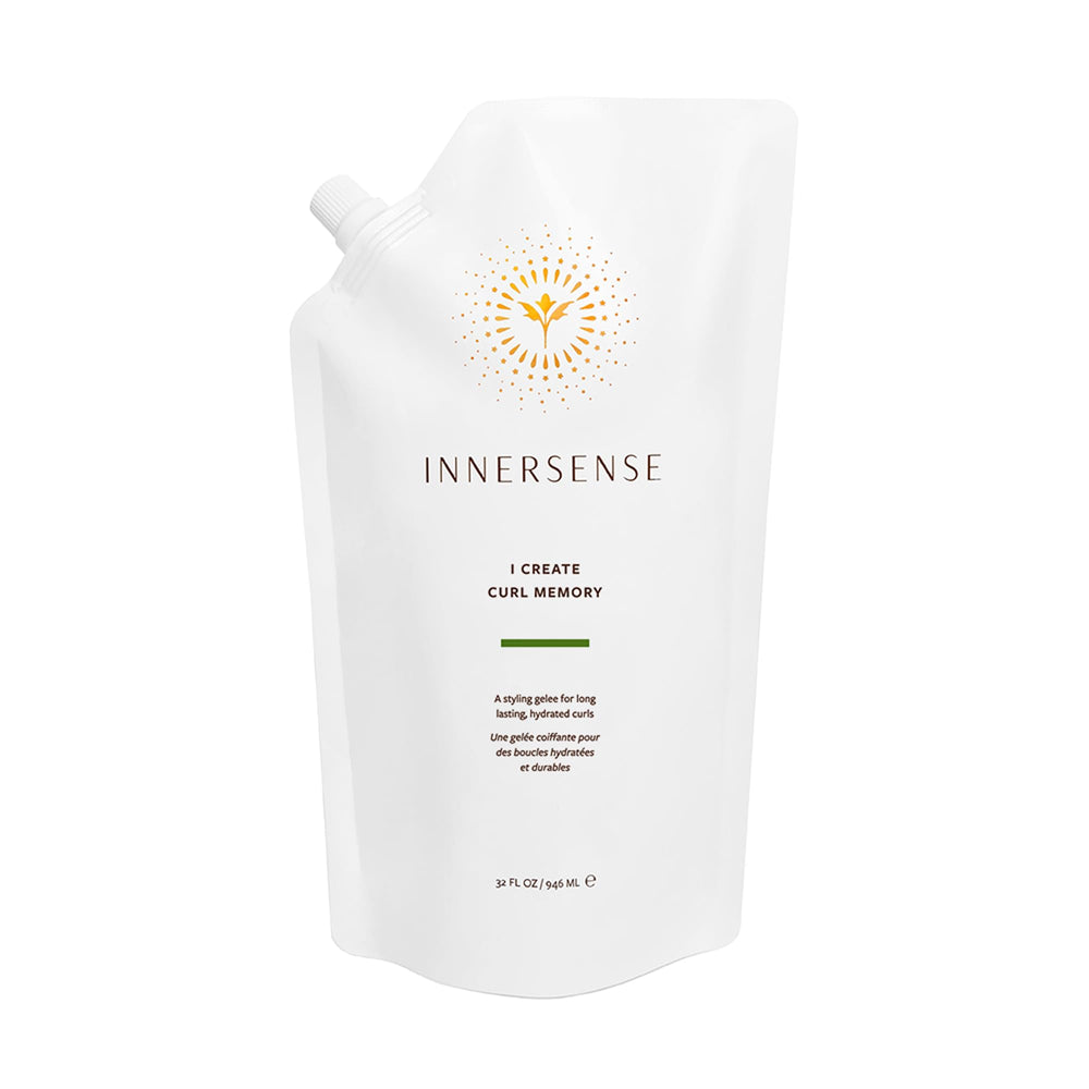 INNERSENSE Curl Memory Gel refill pouch pours to reveal a hydrating styling gel for flexible hold.