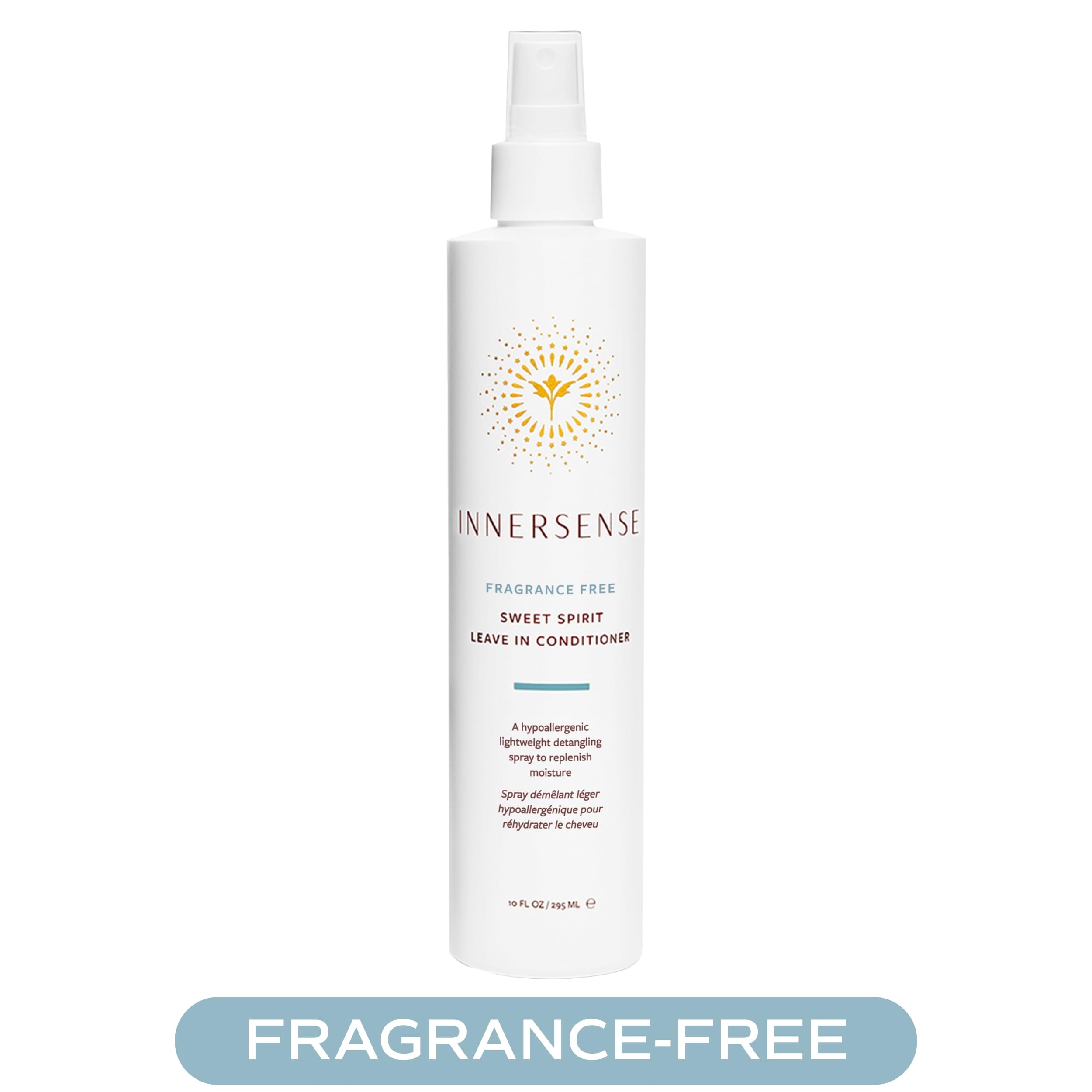 INNERSENSE fragrance-free Sweet Spirit spray applying detangling and smoothing