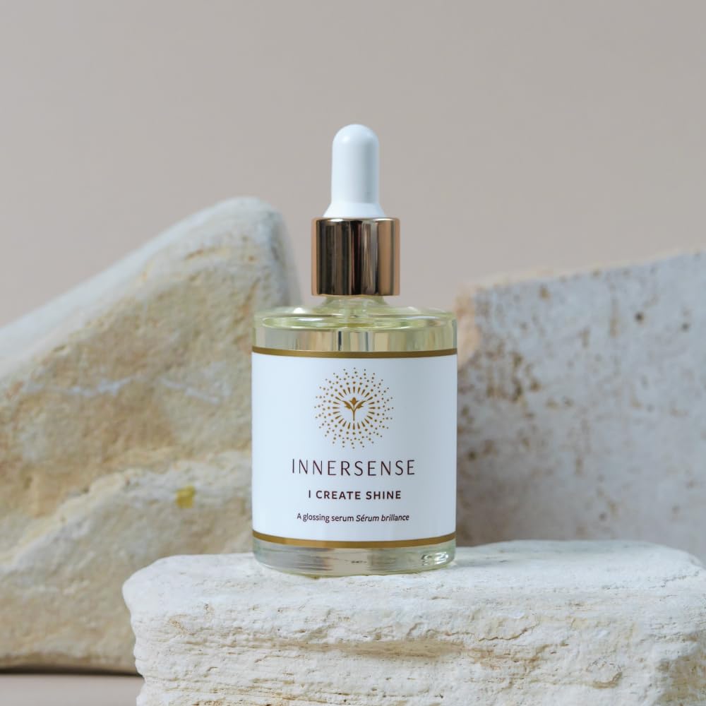 INNERSENSE Glossing Serum shine closeup reveals luminous healthy-looking hair.