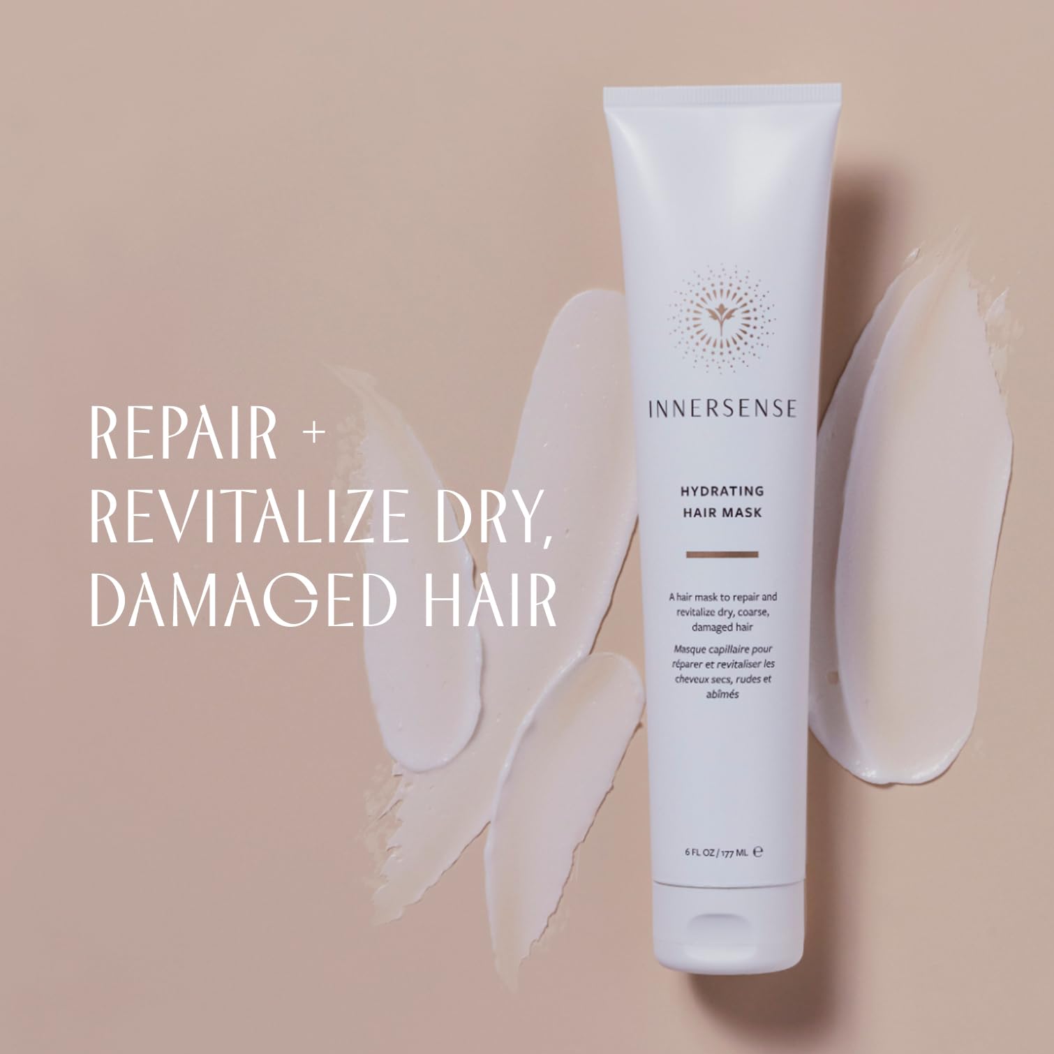 INNERSENSE hair mask ingredient list with shea tamanu jojoba for nourishment.