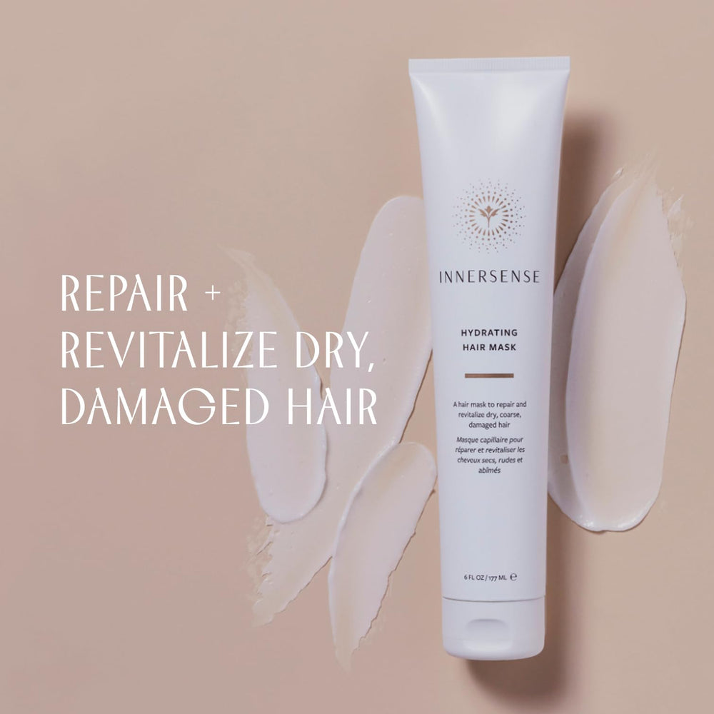 INNERSENSE hair mask ingredient list with shea tamanu jojoba for nourishment.