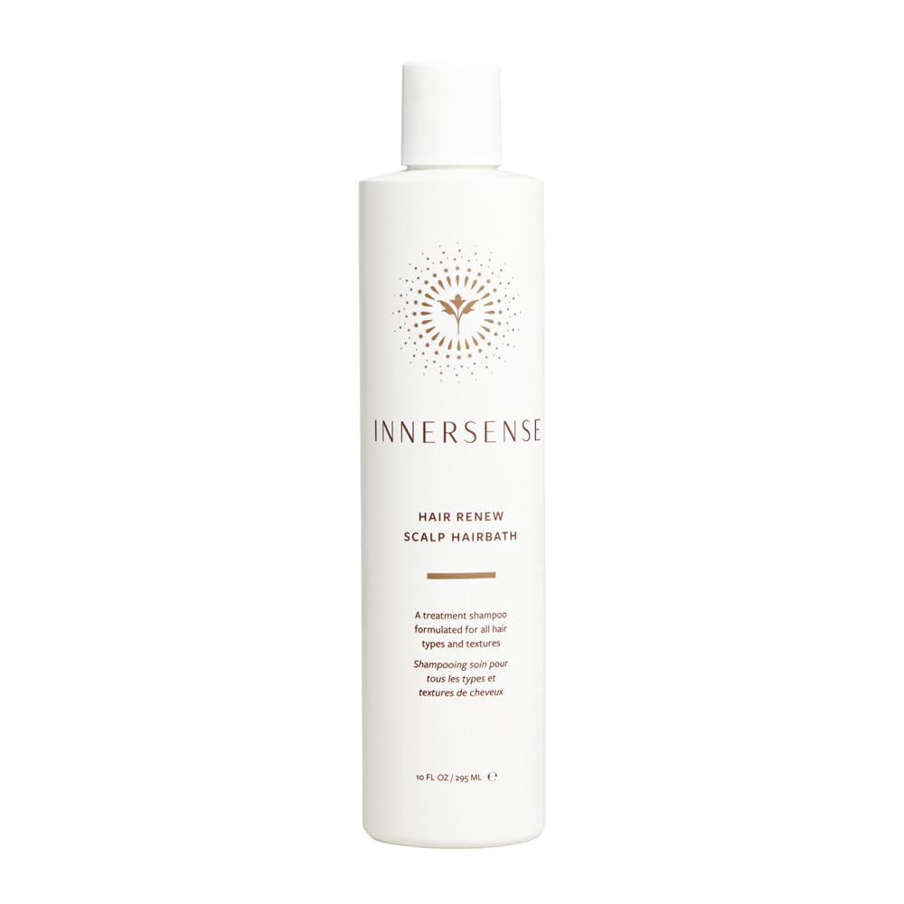 INNERSENSE Hair Renew Duo ingredients panel features willowbark, pumpkin seed oil, and green coffee bean extract