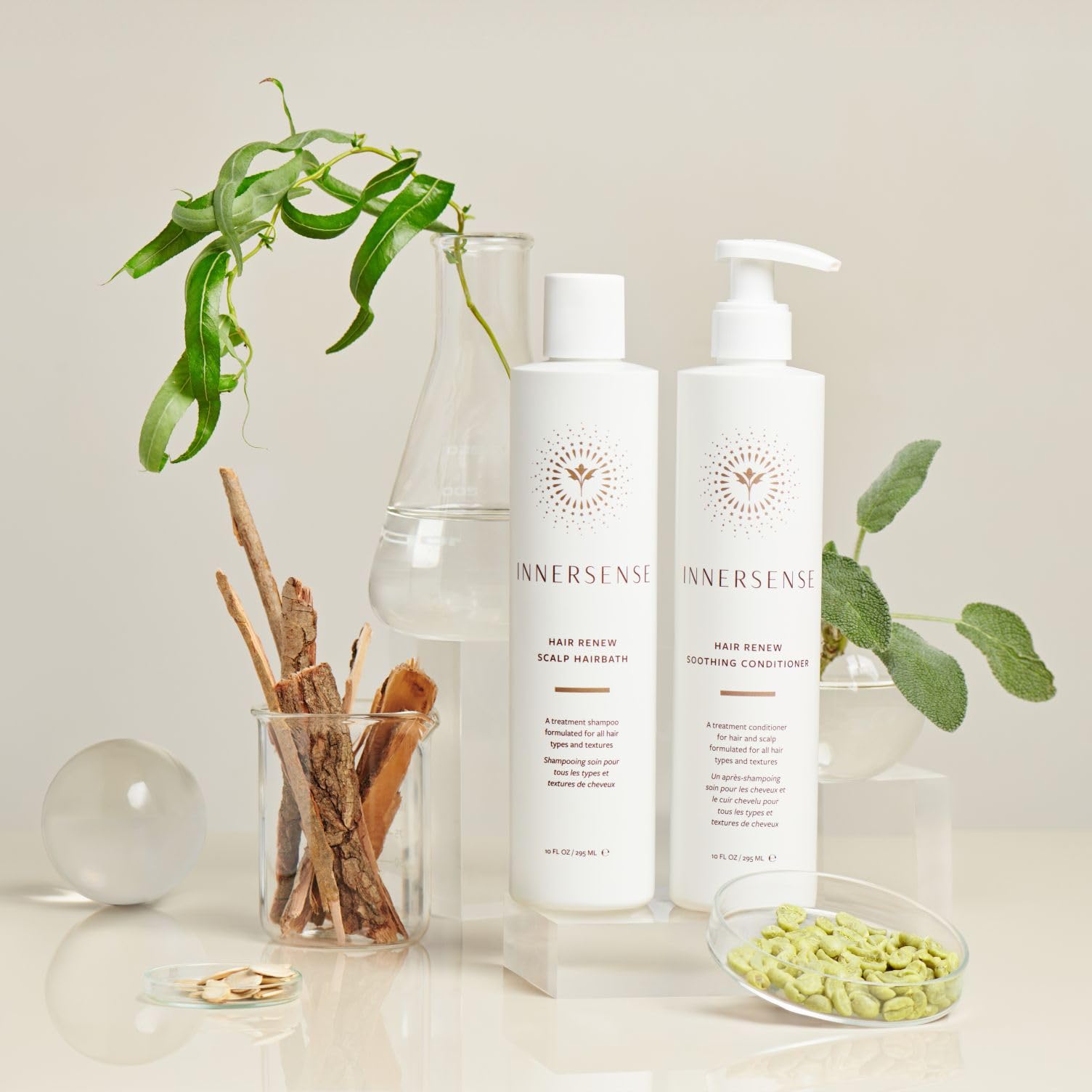 INNERSENSE Hair Renew Willowbark extract highlights anti-flaking benefits and natural ingredients.