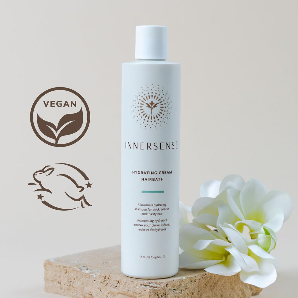 INNERSENSE Organic Hydrating Hairbath ingredients swatch featuring shea butter and avocado oil for moisture.