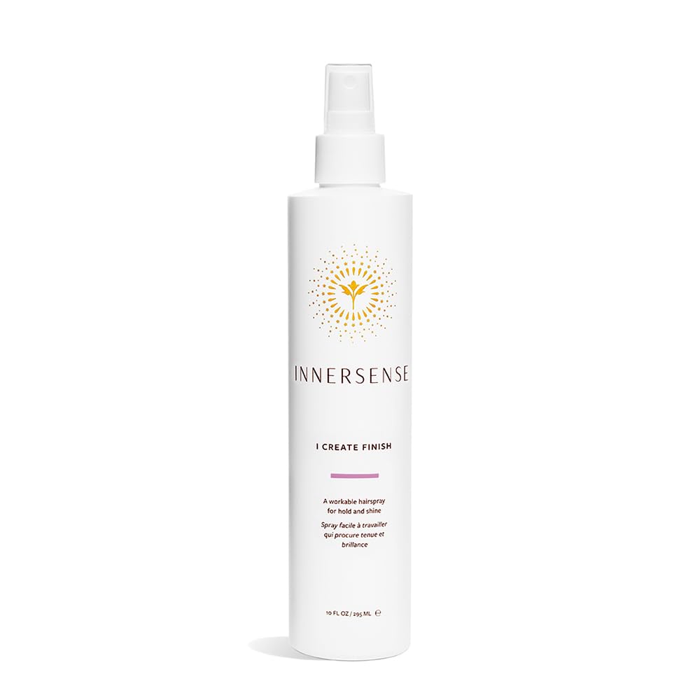 INNERSENSE I Create Finish Finishing Spray bottle demonstrates flexible hold and shine.