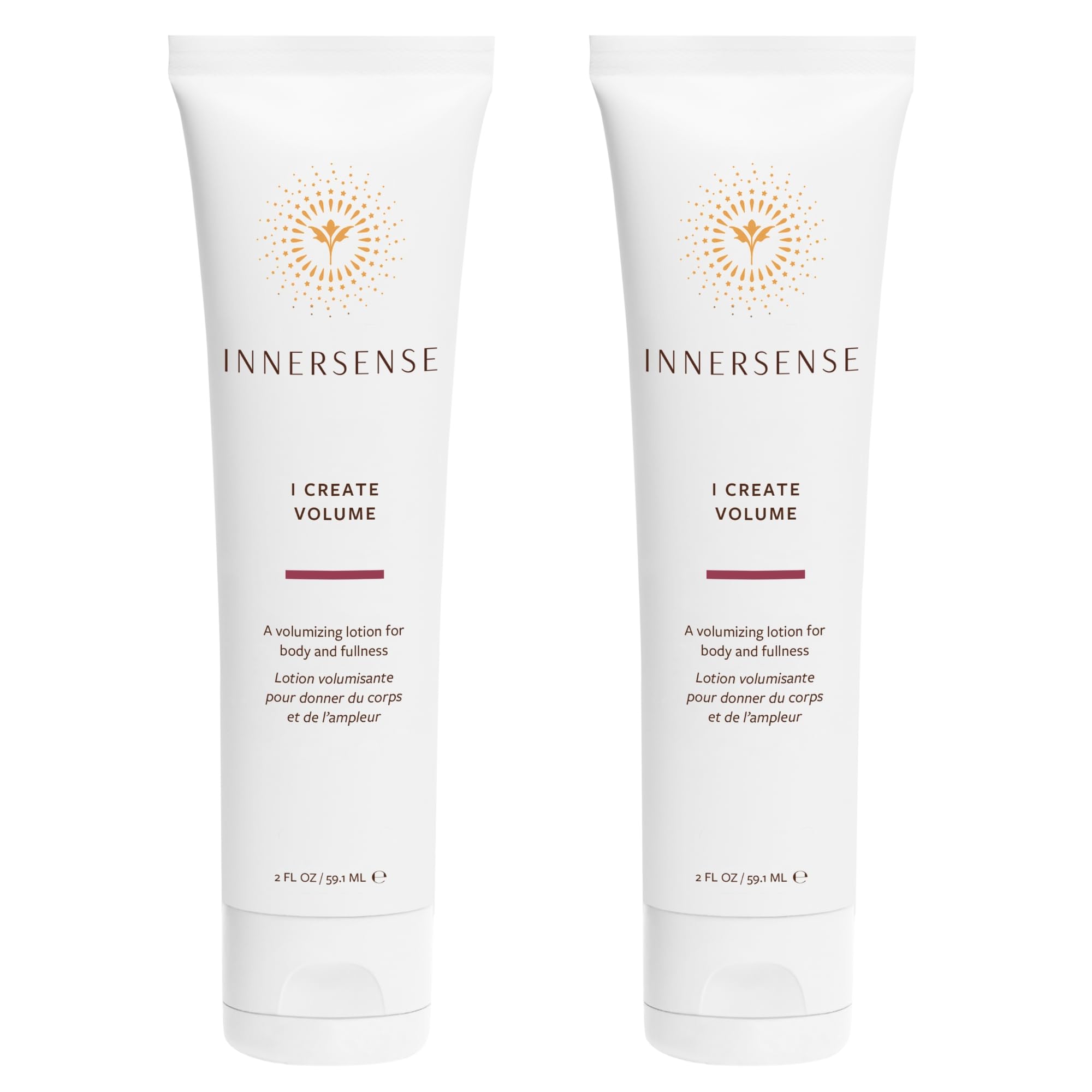 INNERSENSE I Create Volume bottle highlights a lightweight volumizing lotion for fullness.
