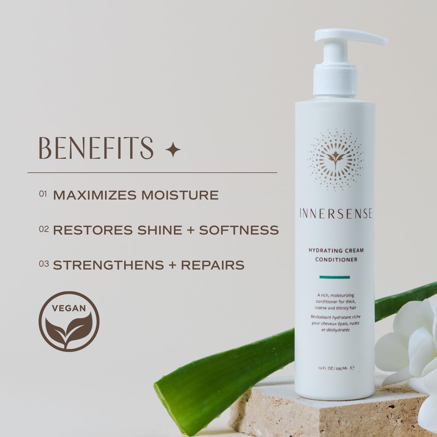 INNERSENSE ingredients rice quinoa flax close-up promoting stronger strands
