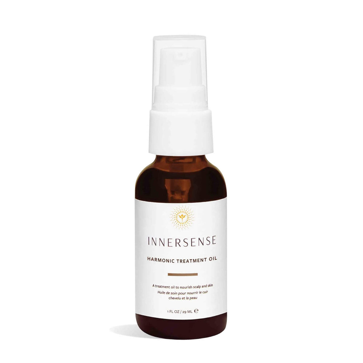 INNERSENSE Natural Harmonic Treatment Oil bottle nourishes scalp.