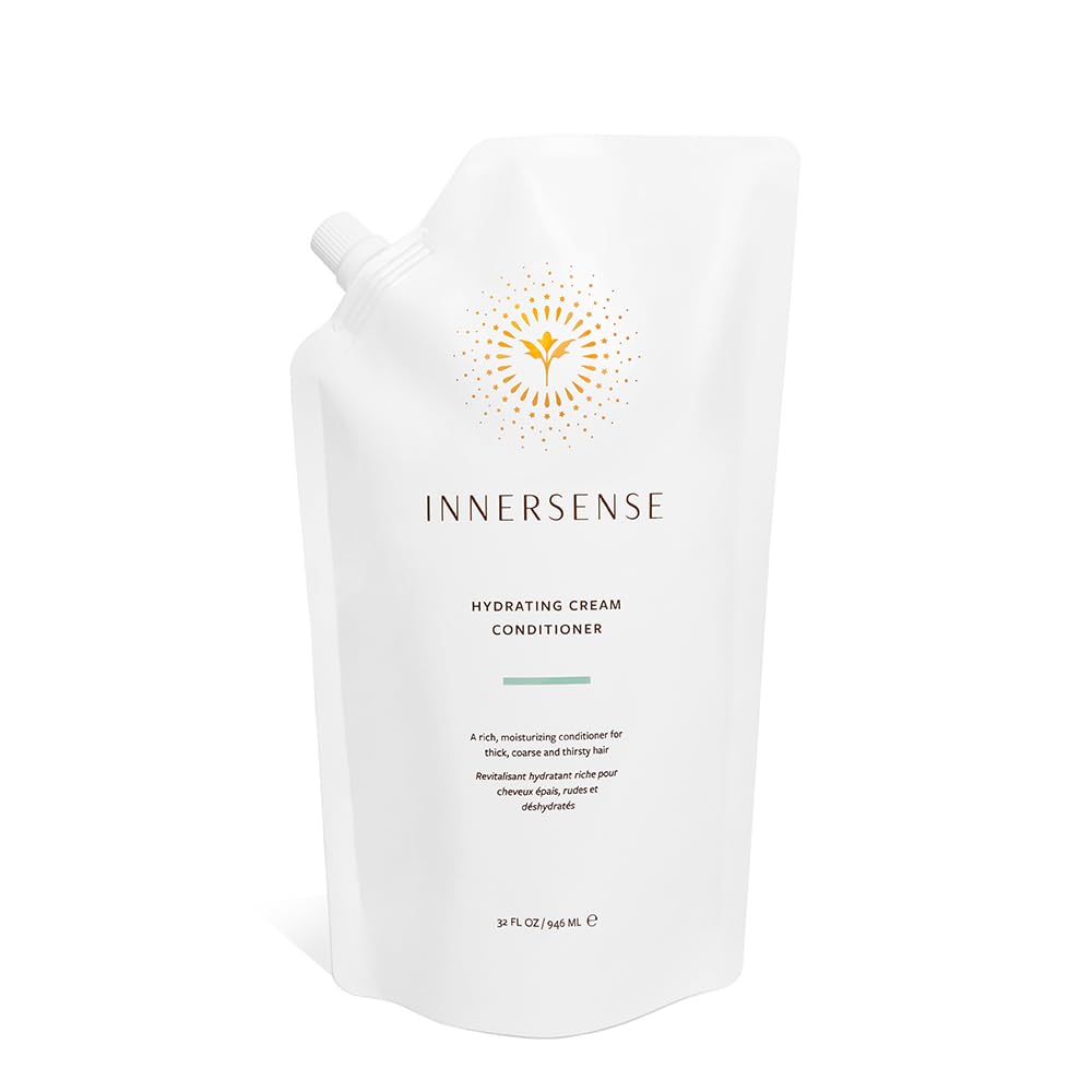 INNERSENSE Natural Hydrating Cream Conditioner bottle shown for hydration and frizz control.