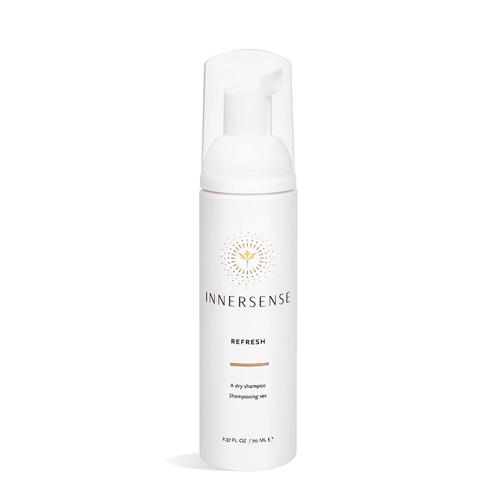 INNERSENSE Natural Refresh Dry Shampoo bottle soaks up oil for refreshed, voluminous second-day hair.