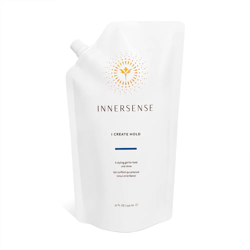 Bottle-front shot of INNERSENSE I Create Hold Gel shows natural shine and firm hold.