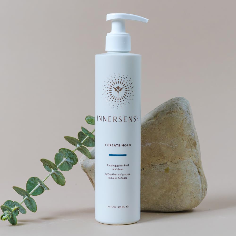 Curly-hair styling scene with INNERSENSE I Create Hold Gel for defined curls.
