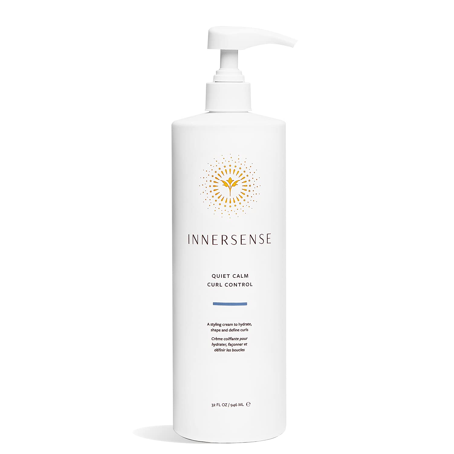 INNERSENSE Quiet Calm Curl Control bottle with pump for defined, frizz-free curls