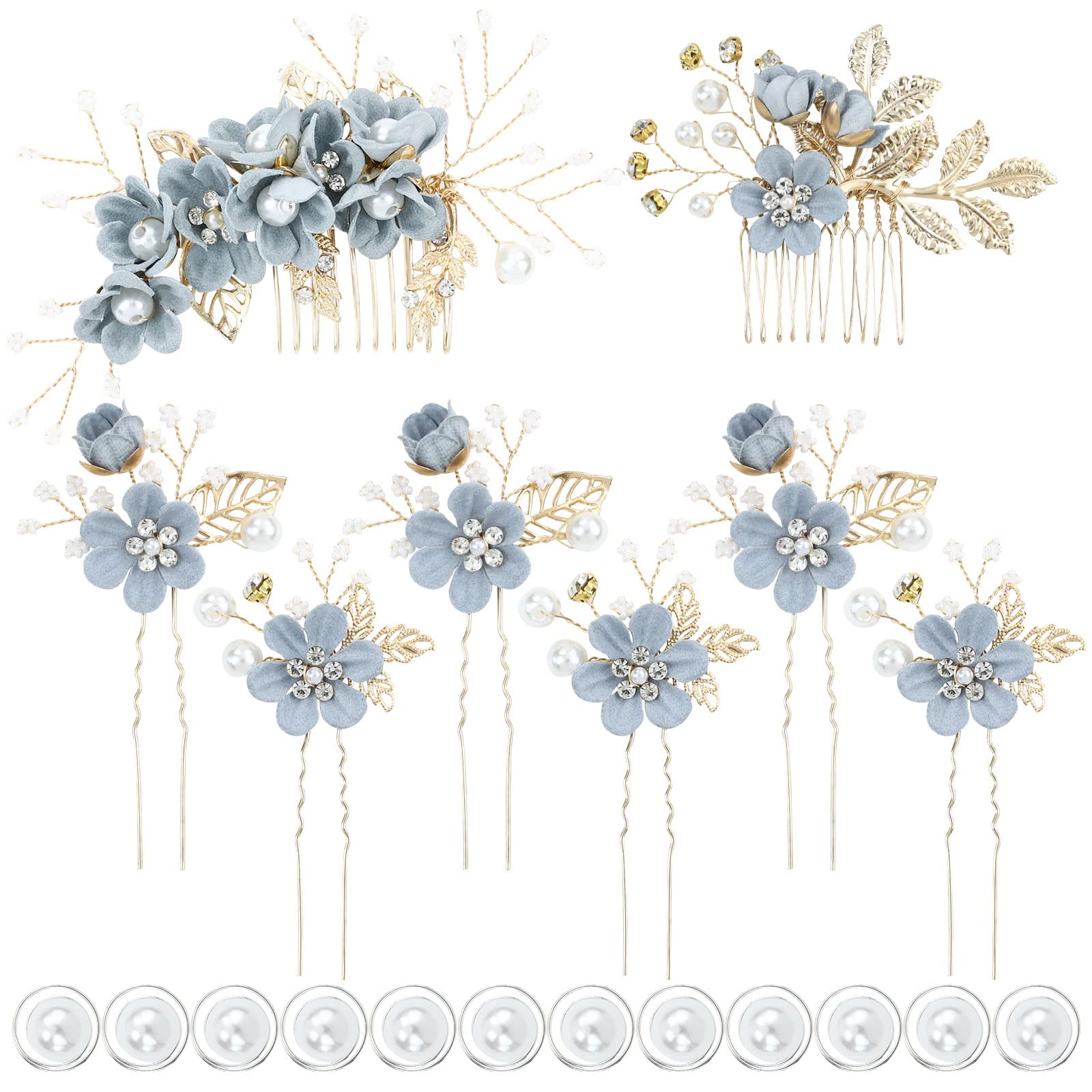inSowni dusty blue flower comb closeup for bridal styling ideas