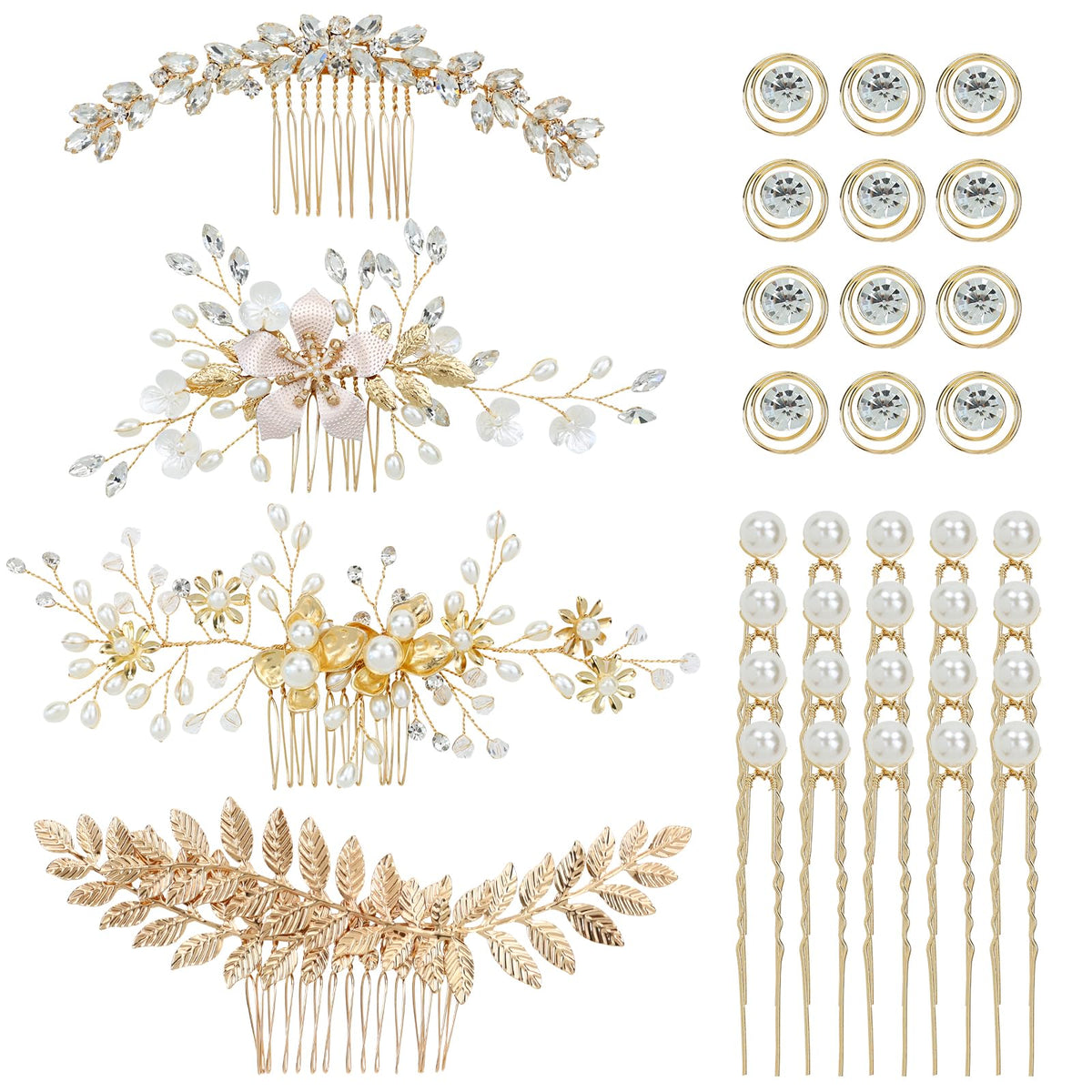 inSowni gold flower leaf side combs add delicate sparkle to bridal updos