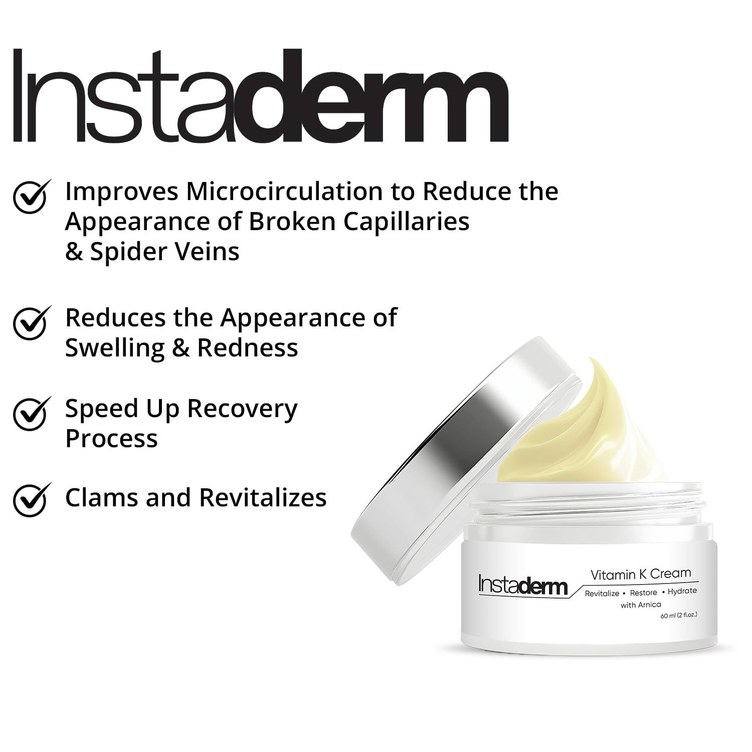 Instaderm Vitamin K Cream soothes itchy, dry skin with calming ingredients.