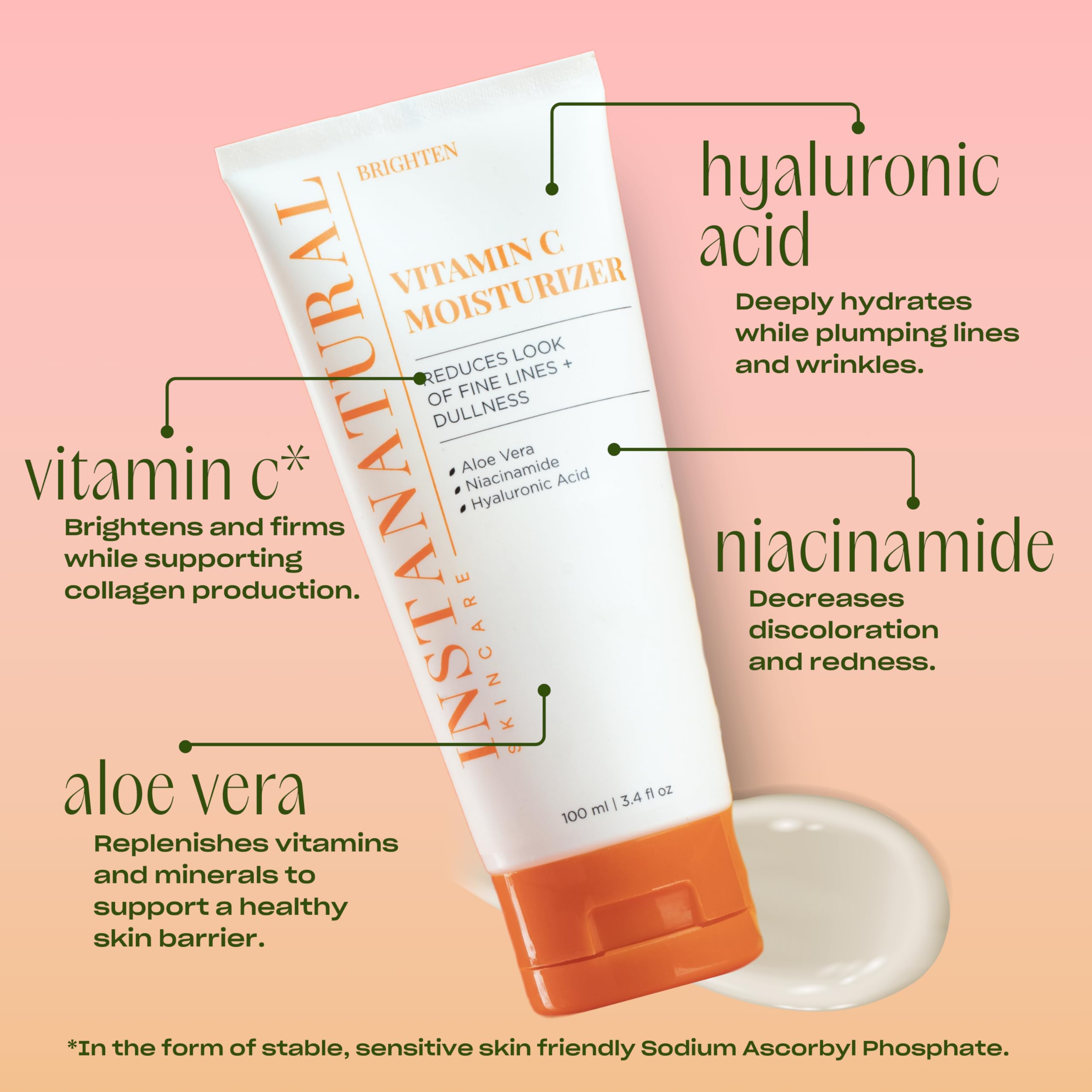 InstaNatural Vitamin C Moisturizer jar close-up showing creamy texture for hydration.
