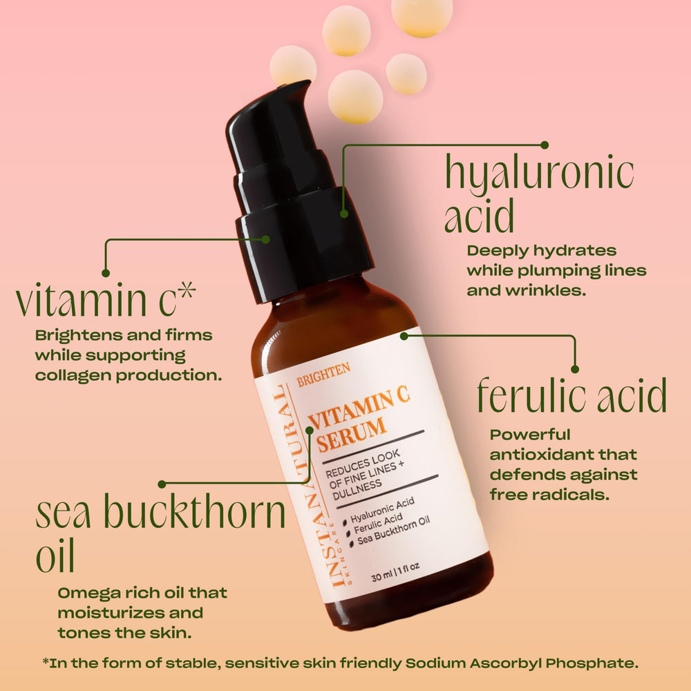 InstaNatural Vitamin C Serum dropper bottle showing antioxidant boost