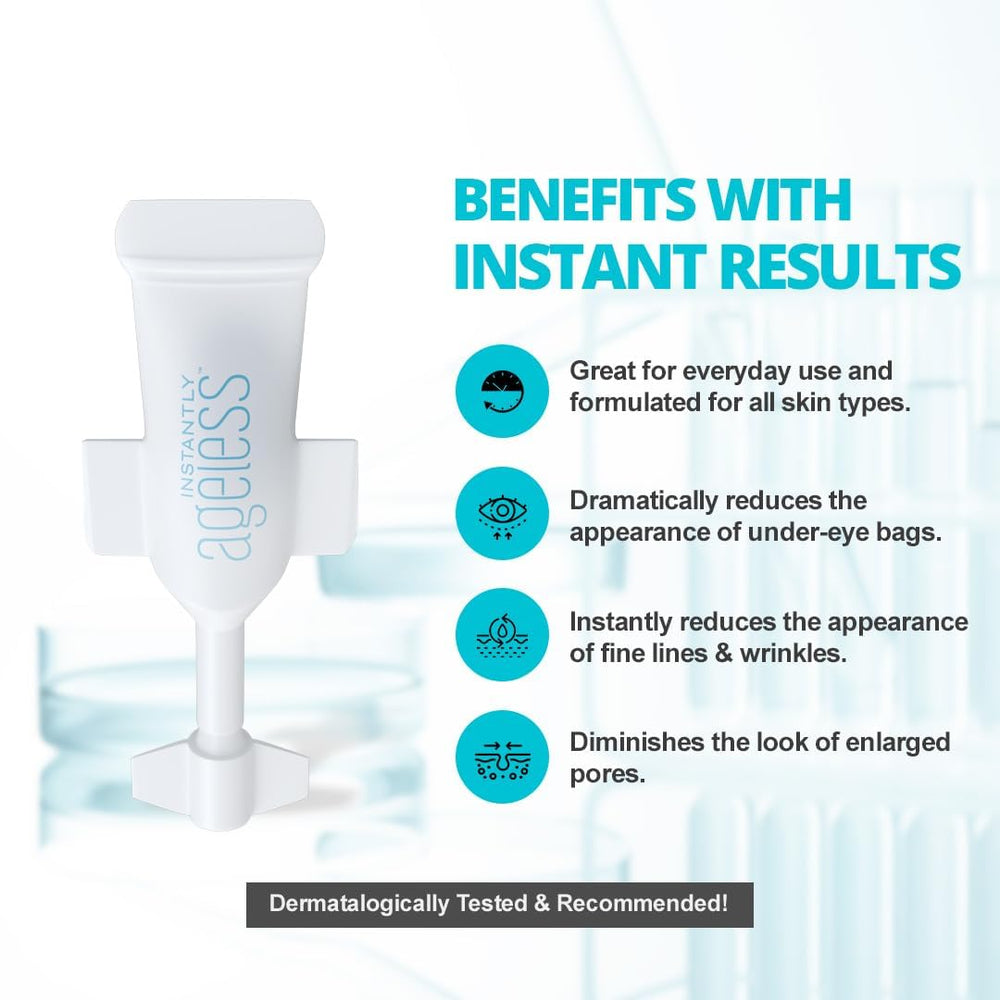 Instantly Ageless travel packaging compact vial on vanity for travel skincare