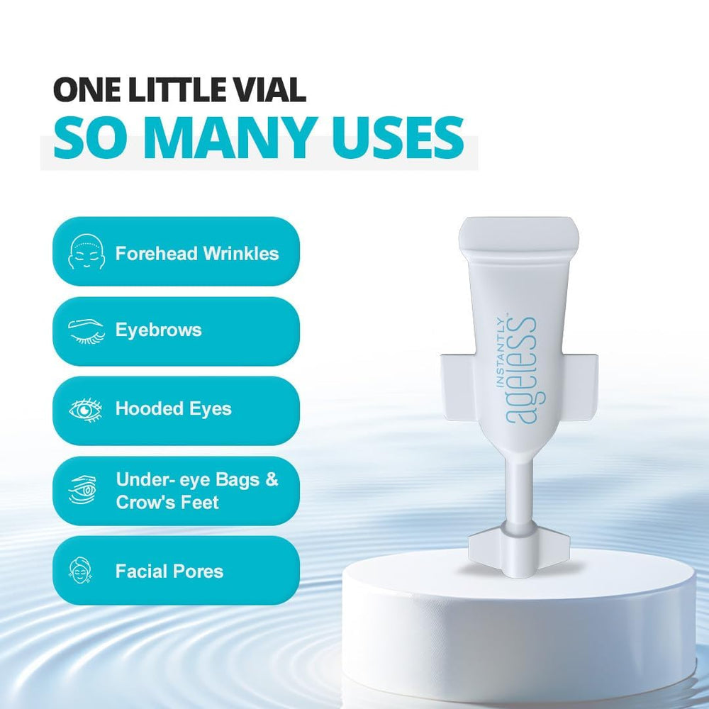 Instantly Ageless vial dispensing close up emphasizes precise hygienic application