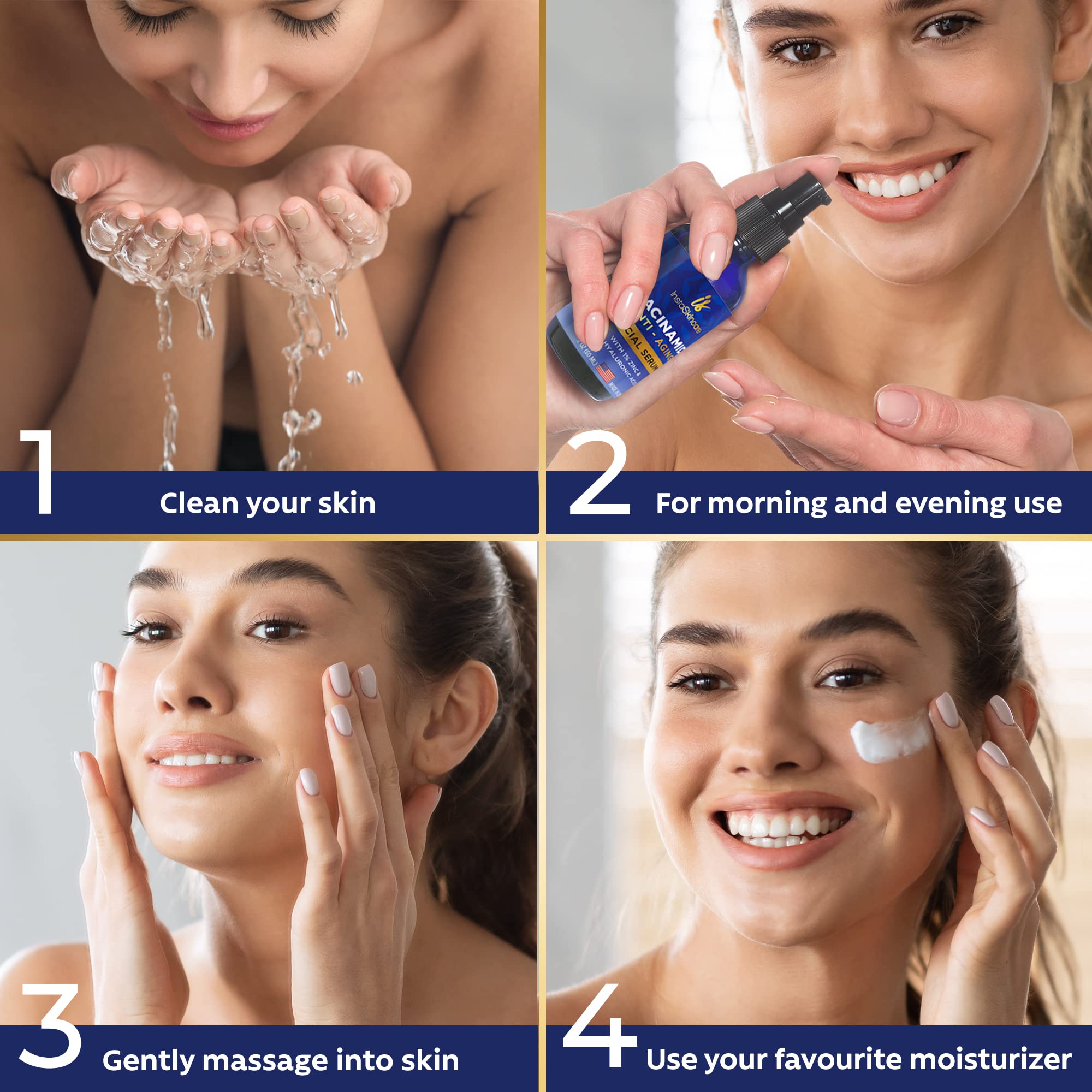 InstaSkincare Niacinamide Serum 2oz application routine suggests simple, effective use.