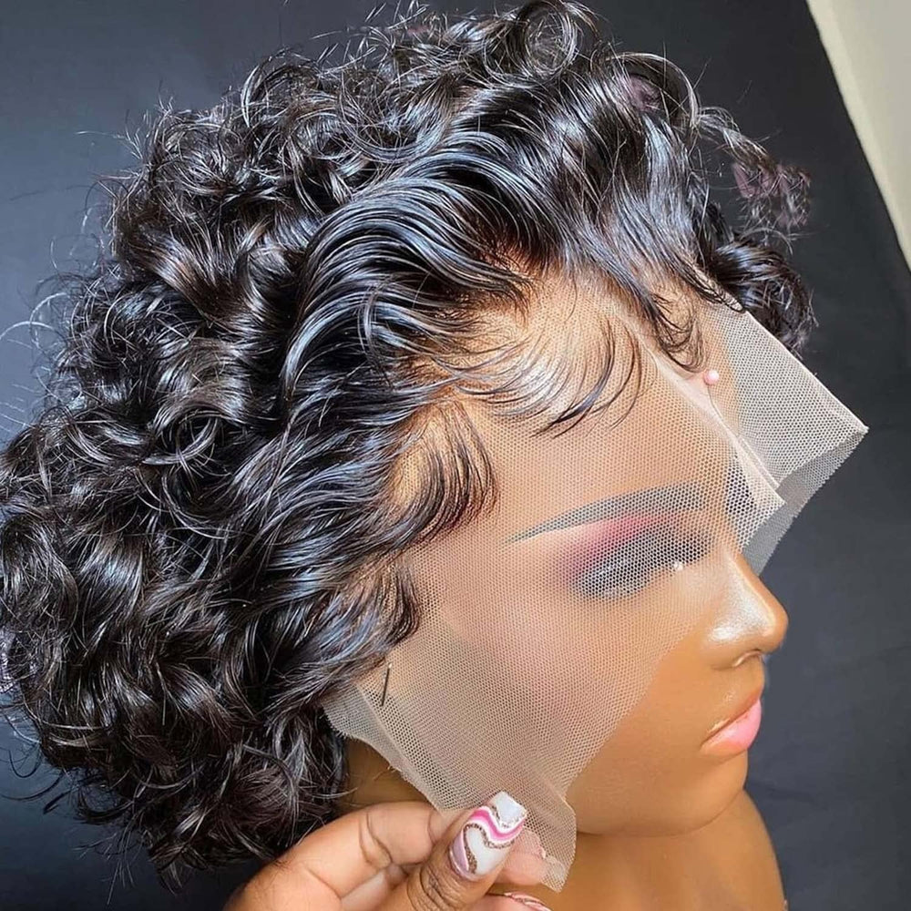 INSTASTYLE short curly pixie wig front view shows natural black tone for everyday wear.