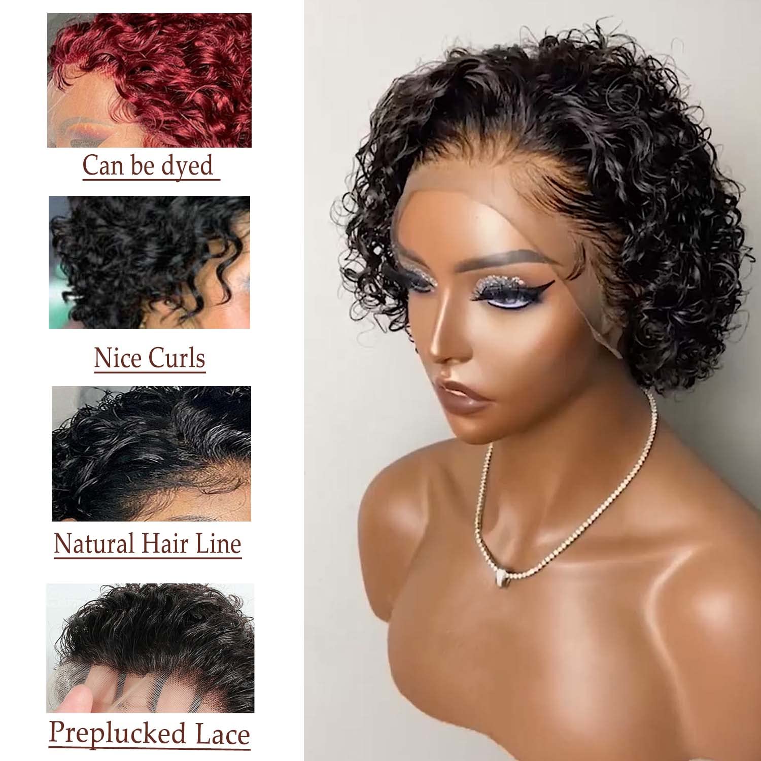 INSTASTYLE short curly pixie wig side view highlights effortless styling options.